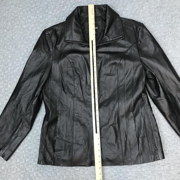 East 5th Jacket Womens Large Black Genuine Leather Zip Front Collared Lined - Picture 5 of 11